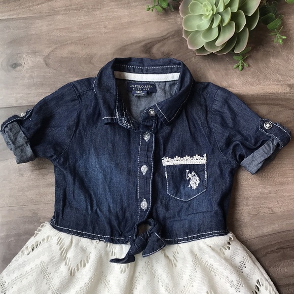 ❌SOLD❌ US POLO ASSN. Girls 18mo dress - denim & eyelet lace. - EUC - Picture 3 of 7